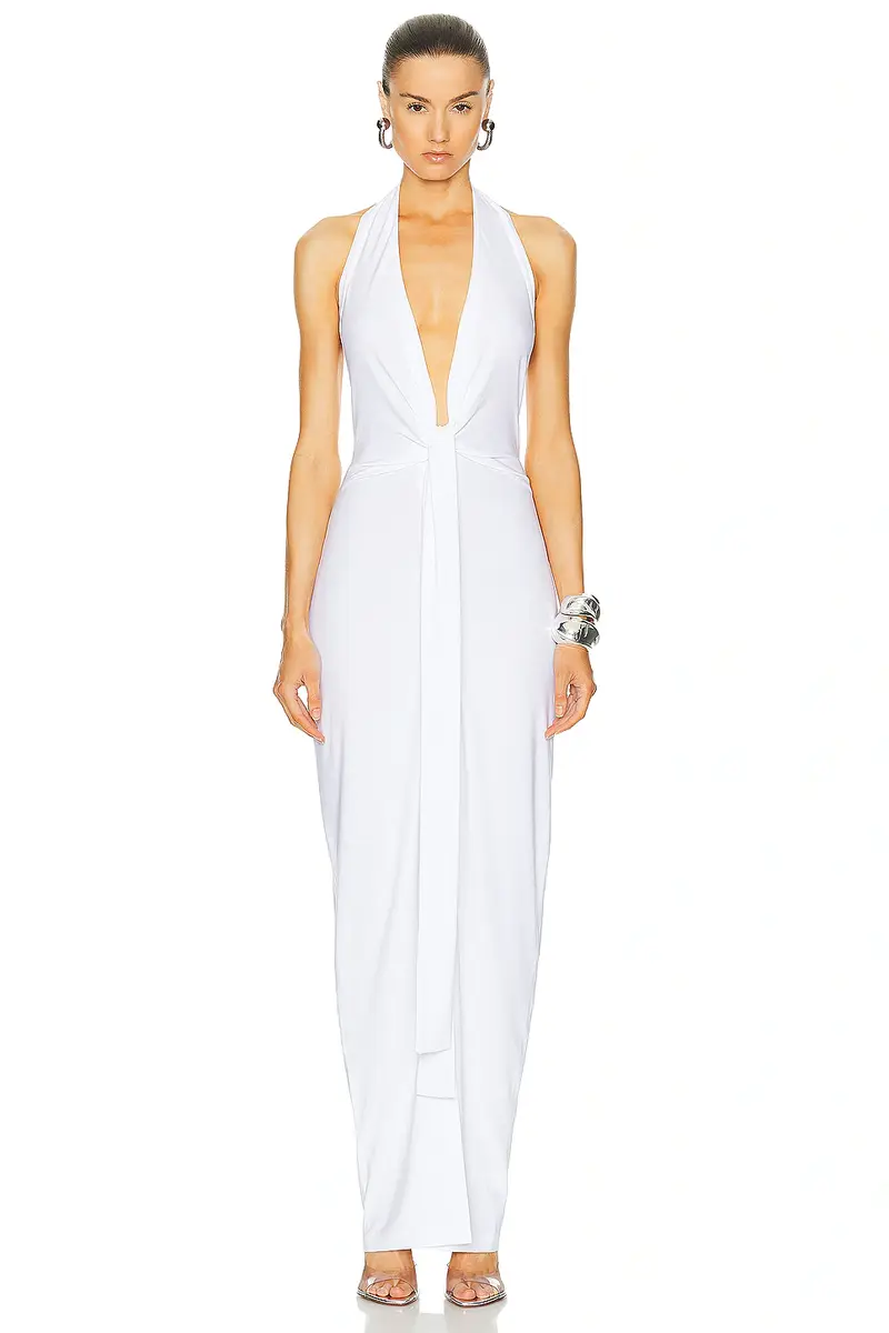 Norma Kamali Tie Front Halter Gown | Image 1 Norma Kamali Tie Front Halter Gown | Image 1