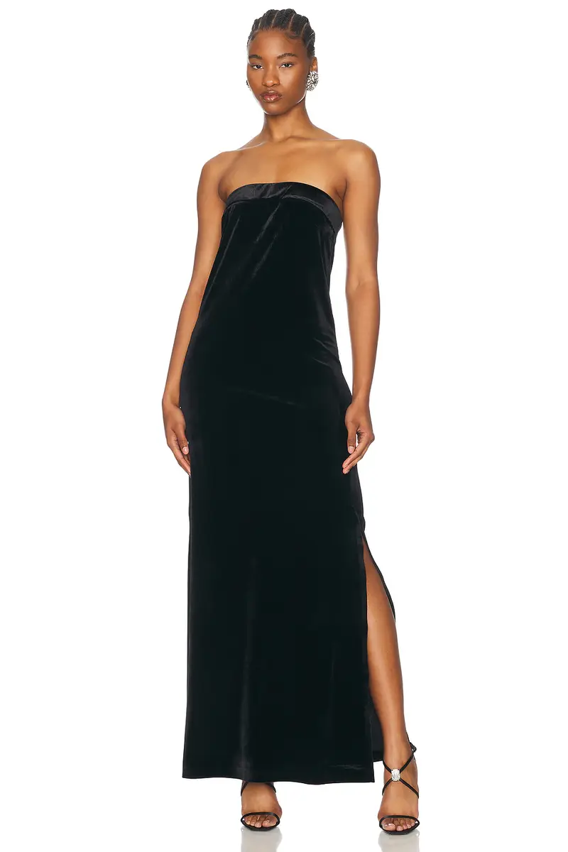Norma Kamali Strapless Tailored Side Slit Gown | Image 1 Norma Kamali Strapless Tailored Side Slit Gown | Image 1