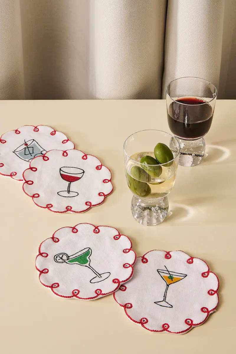 Misette Embroidered Linen Coasters Set Of 4 | Thumbnail 2 Misette Embroidered Linen Coasters Set Of 4 | Thumbnail 2