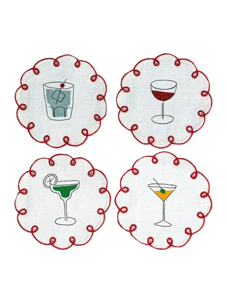 Misette Embroidered Linen Coasters Set Of 4