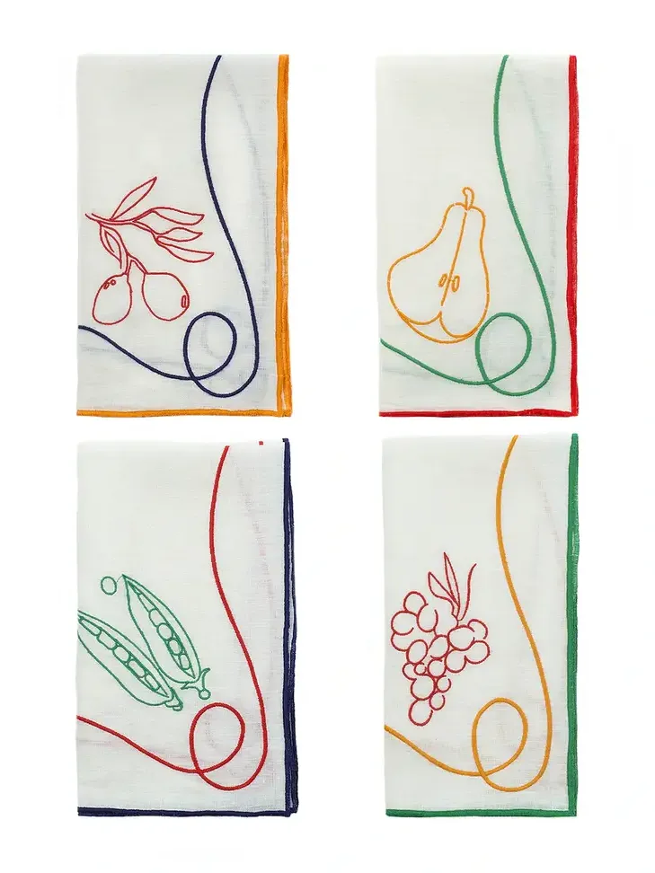 Misette Embroidered Linen Napkins Set Of 4