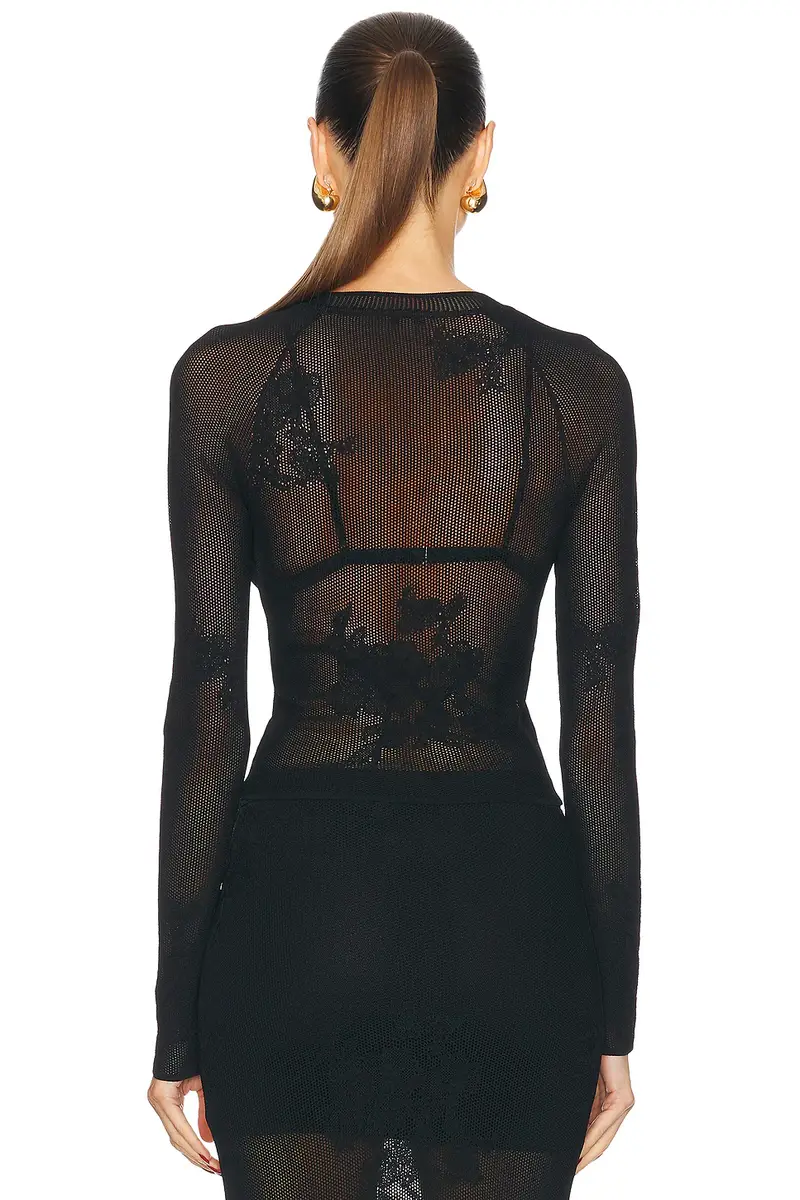 Fleur du Mal Lace Pointelle Long Sleeve Top | Thumbnail 3