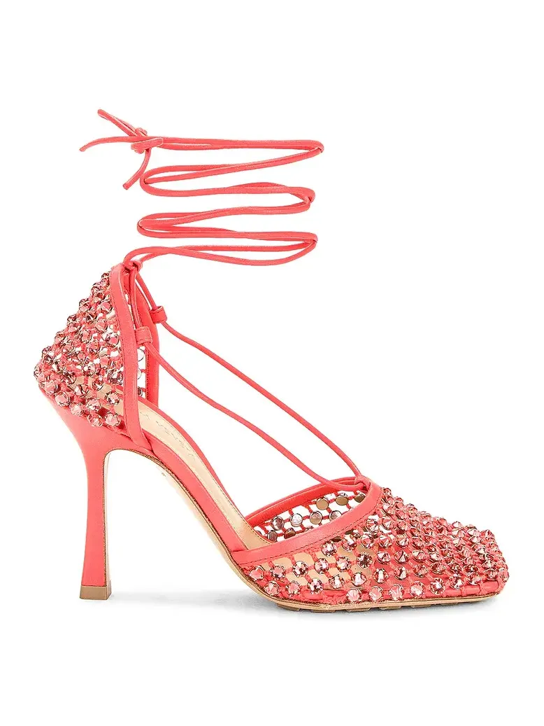 Bottega Veneta Web Sparkle Stretch Lace Up Sandals