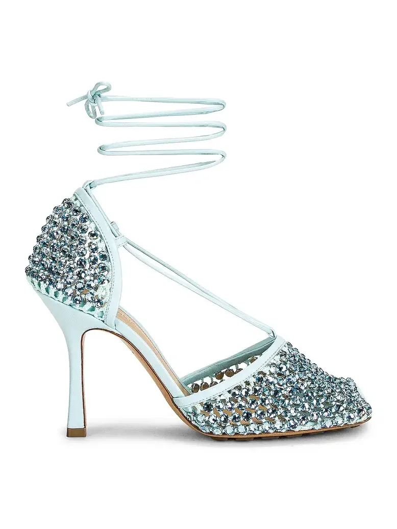 Bottega Veneta Web Sparkle Stretch Lace Up Sandals