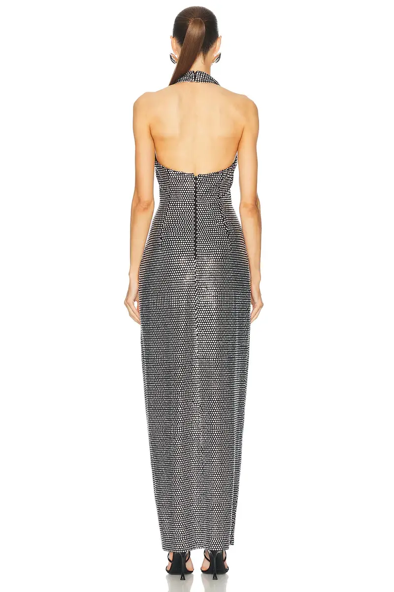 AREA Crystal Embellished Halter Slit Gown | Thumbnail 4 AREA Crystal Embellished Halter Slit Gown | Thumbnail 4