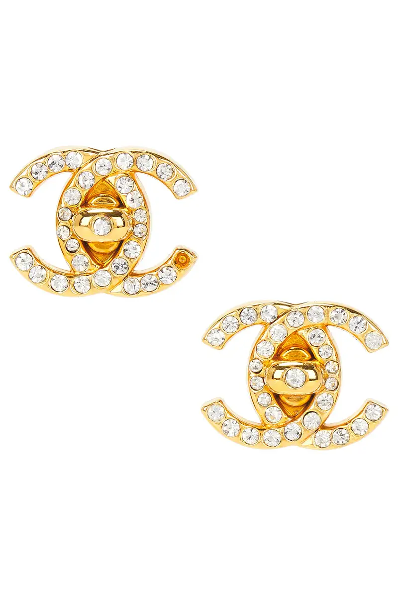 chanel Chanel 1996 CC Rhinestone Turnlock Clip-On Earrings | Image 1 chanel Chanel 1996 CC Rhinestone Turnlock Clip-On Earrings | Image 1