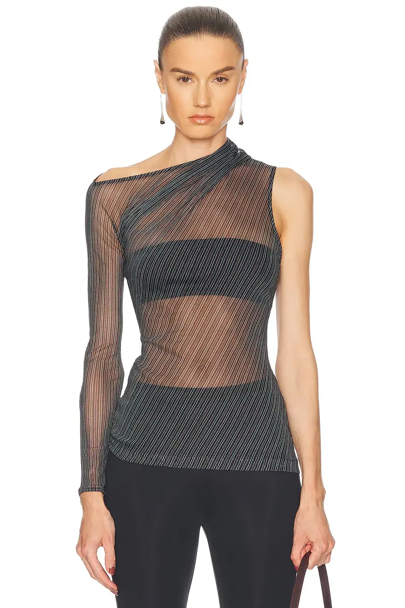 Courreges One Shoulder Striped Mesh Top | Image 1 Courreges One Shoulder Striped Mesh Top | Image 1