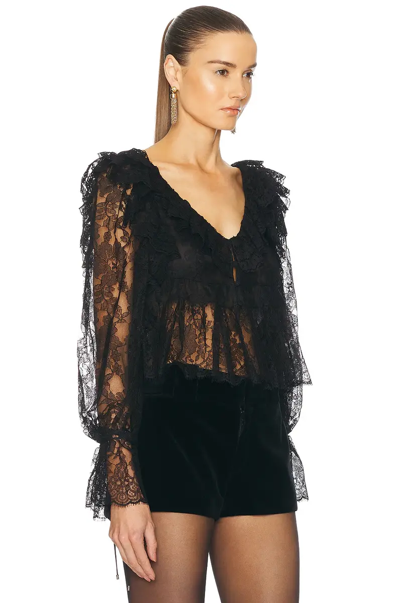 Chloé V Neck Ruffle Lace Blouse | Thumbnail 2 Chloé V Neck Ruffle Lace Blouse | Thumbnail 2