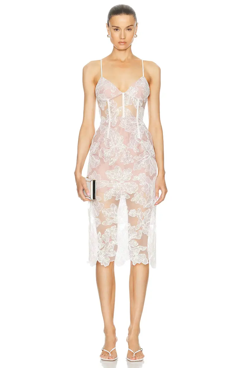 Fleur du Mal Sequin Floral Embroidered Midi Dress
