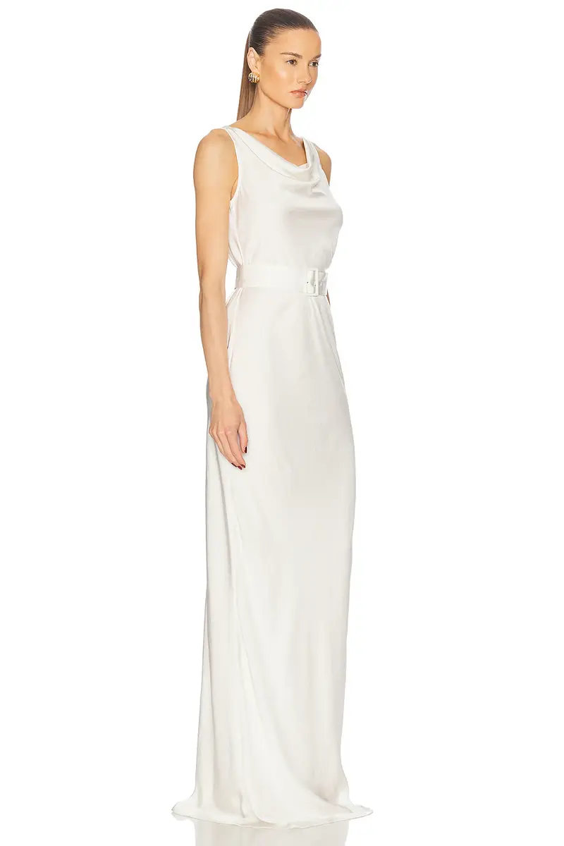 Lapointe Lightweight Satin Bias Belted Gown | Thumbnail 2 Lapointe Lightweight Satin Bias Belted Gown | Thumbnail 2