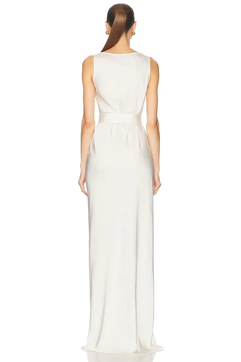 Lapointe Lightweight Satin Bias Belted Gown | Thumbnail 3 Lapointe Lightweight Satin Bias Belted Gown | Thumbnail 3