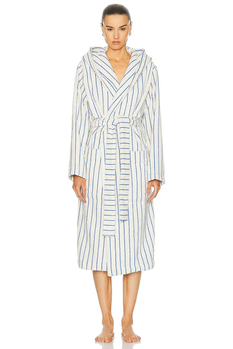 Tekla Hooded Stripe Bathrobe | Image 1 Tekla Hooded Stripe Bathrobe | Image 1