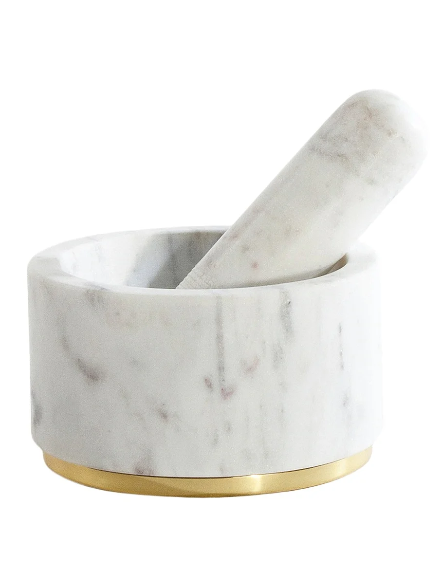 HAWKINS NEW YORK Simple Marble and Brass Mortar and Pestle