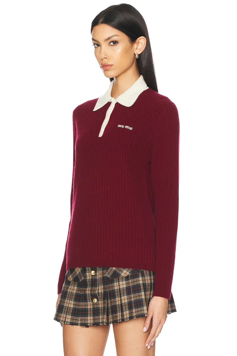 Miu Miu Long Sleeve Polo Sweater | Thumbnail 3 Miu Miu Long Sleeve Polo Sweater | Thumbnail 3