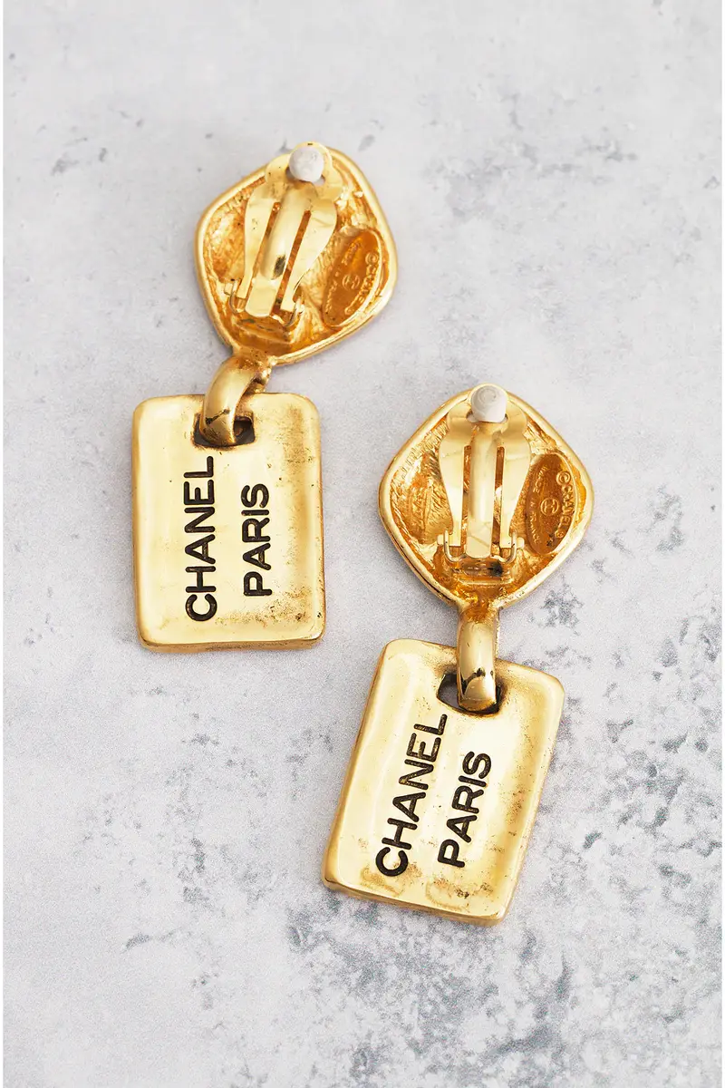 chanel Chanel Logo Plate Clip-On Earrings | Thumbnail 3 chanel Chanel Logo Plate Clip-On Earrings | Thumbnail 3