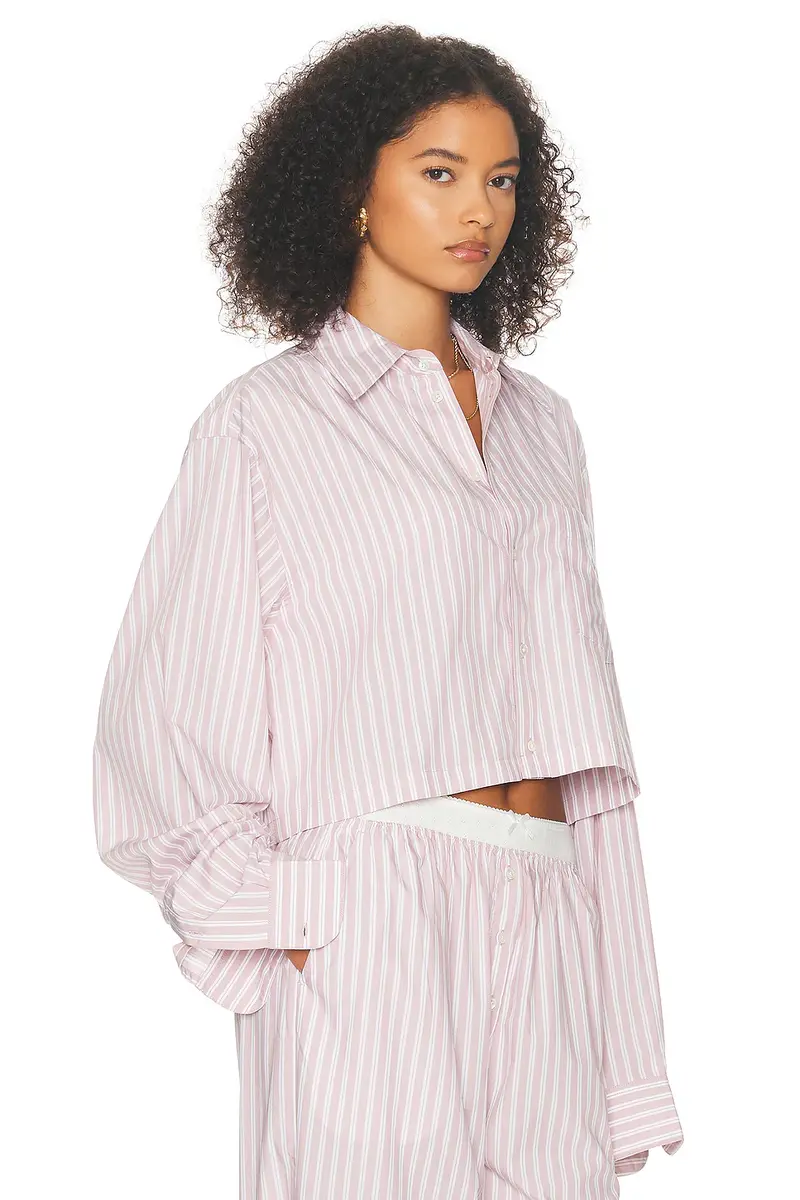 Helsa Wide Stripe Poplin Cropped Shirt | Thumbnail 2