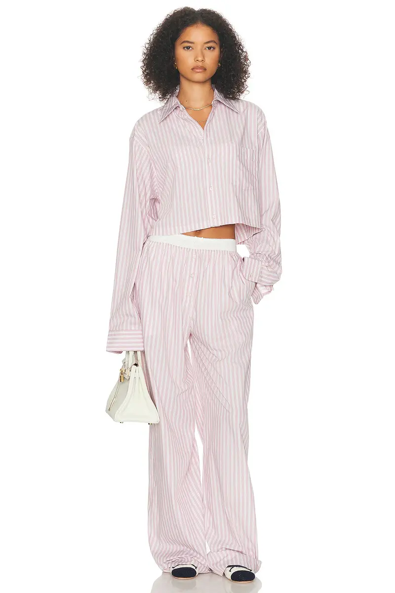 Helsa Wide Stripe Poplin Cropped Shirt | Thumbnail 5