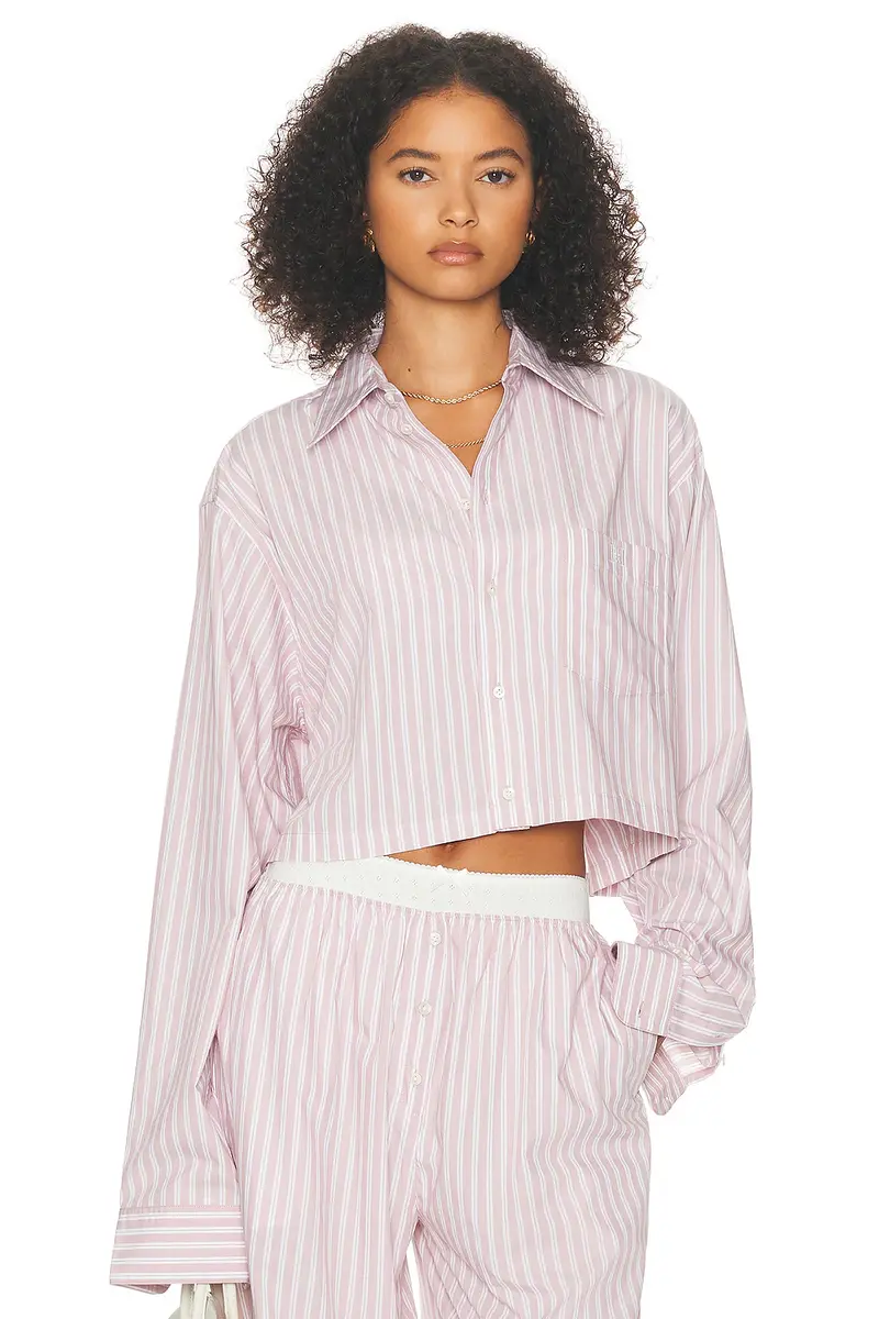 Helsa Wide Stripe Poplin Cropped Shirt | Image 1 Helsa Wide Stripe Poplin Cropped Shirt | Image 1