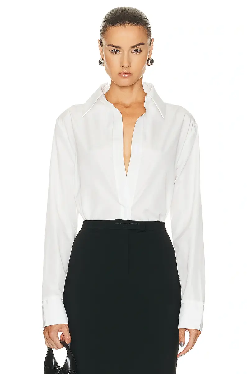 Norma Kamali Nk Shirt W/ Collar Stand | Image 1 Norma Kamali Nk Shirt W/ Collar Stand | Image 1