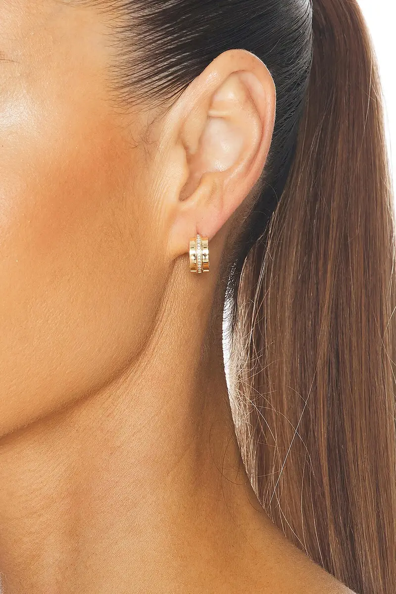 Azlee Staircase 3 Tier Hinged Diamond Huggie Earrings | Thumbnail 2