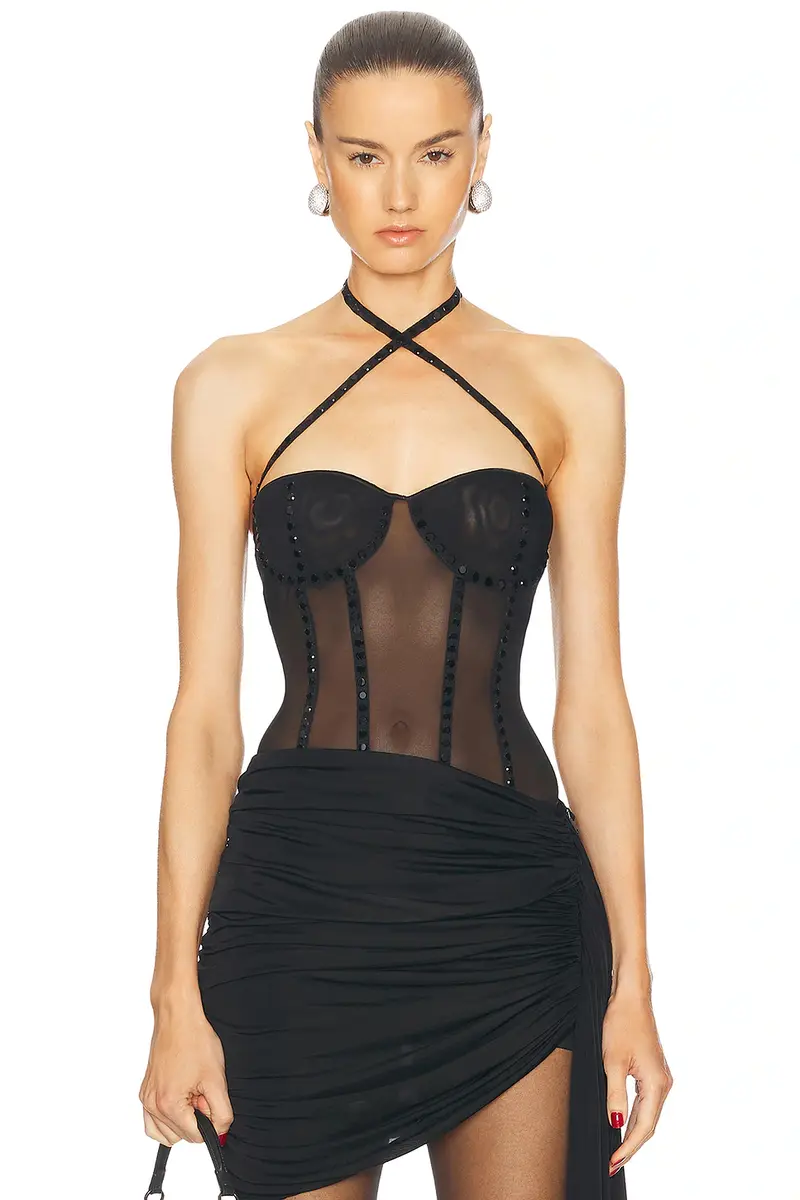 Oseree Crystal Necklace Bodysuit | Image 1 Oseree Crystal Necklace Bodysuit | Image 1
