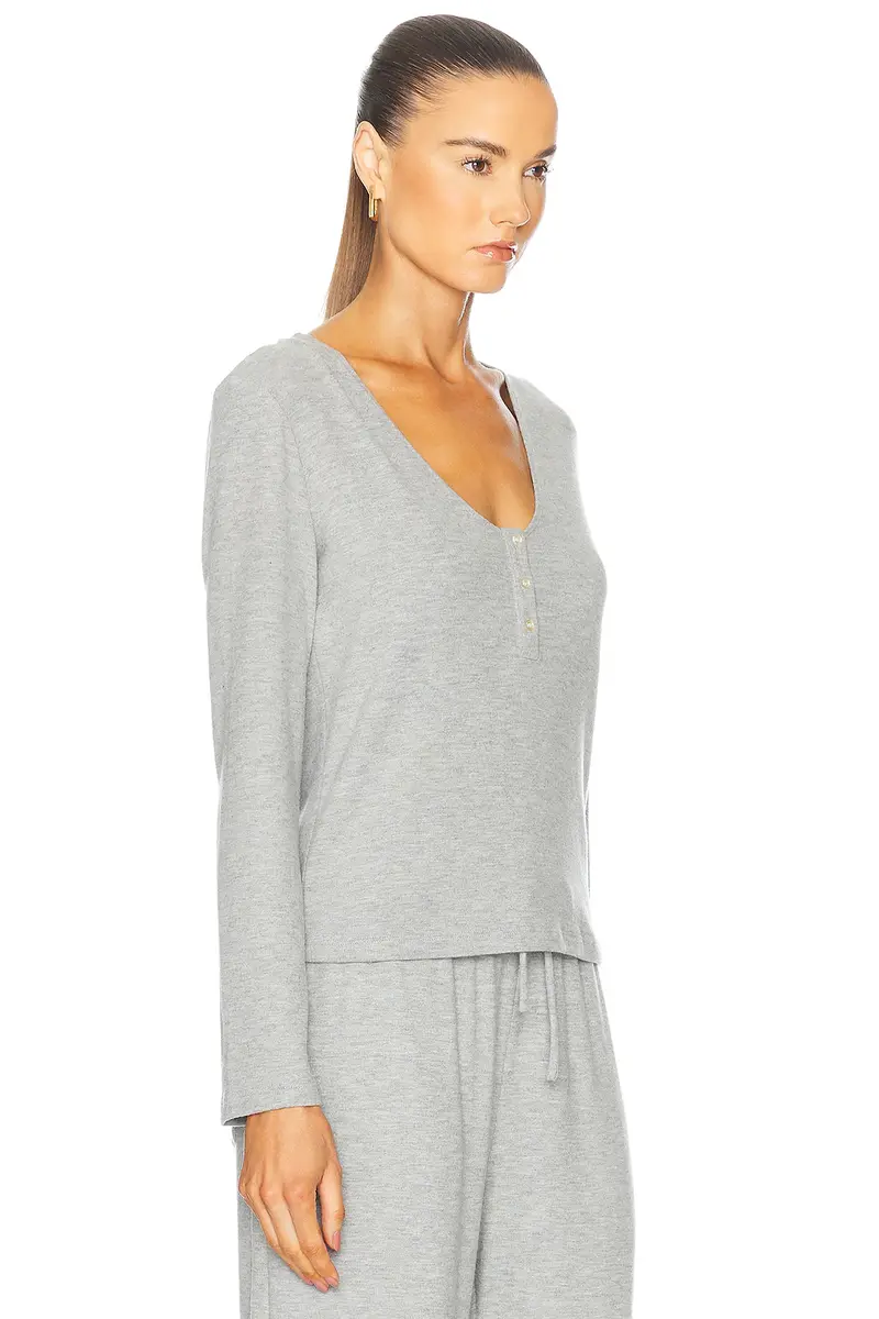 LESET Lauren V Neck Henley Top | Thumbnail 2