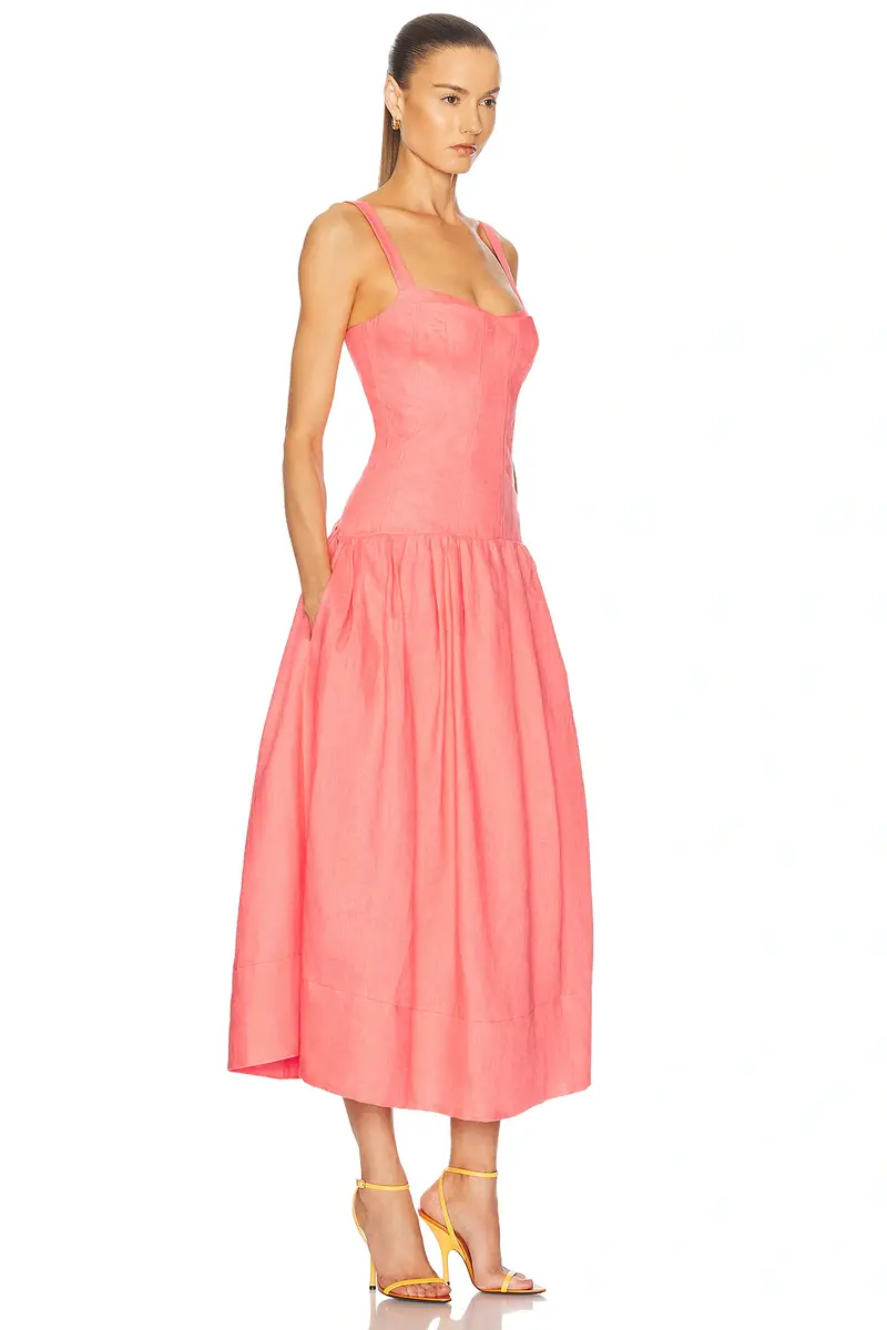 NICHOLAS Makenna Drop Waist Corset Midi Dress | Thumbnail 2