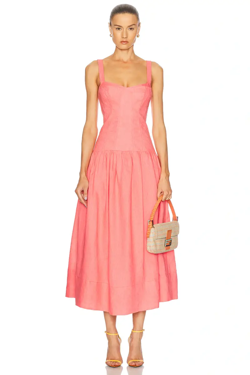 NICHOLAS Makenna Drop Waist Corset Midi Dress
