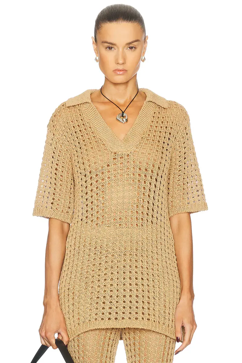 SIMONMILLER Brisas Crochet Polo Top