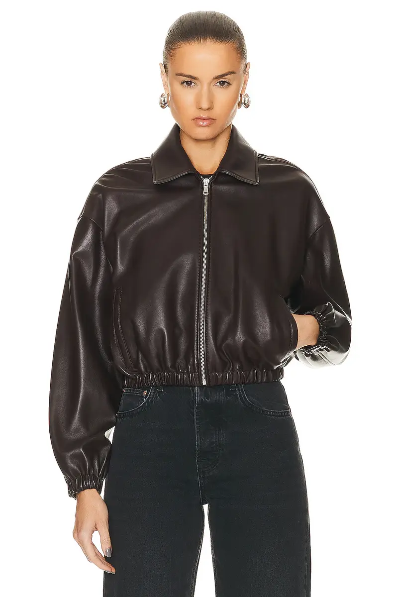 NOUR HAMMOUR Luna Cropped Leather Bomber Jacket | Thumbnail 2 NOUR HAMMOUR Luna Cropped Leather Bomber Jacket | Thumbnail 2