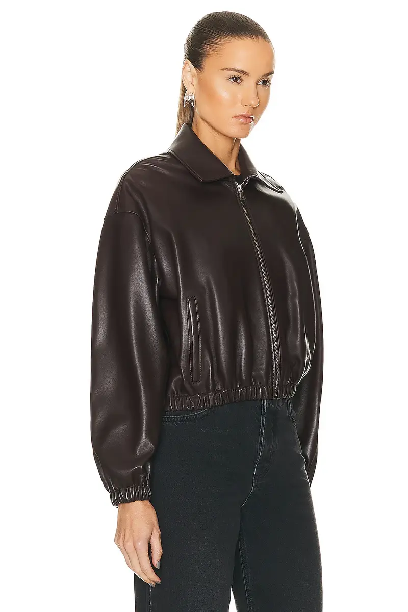 NOUR HAMMOUR Luna Cropped Leather Bomber Jacket | Thumbnail 3 NOUR HAMMOUR Luna Cropped Leather Bomber Jacket | Thumbnail 3