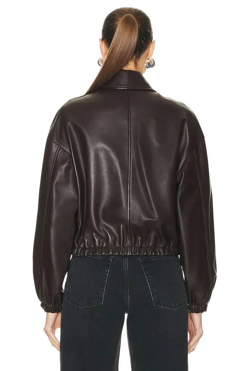 NOUR HAMMOUR Luna Cropped Leather Bomber Jacket | Thumbnail 4 NOUR HAMMOUR Luna Cropped Leather Bomber Jacket | Thumbnail 4
