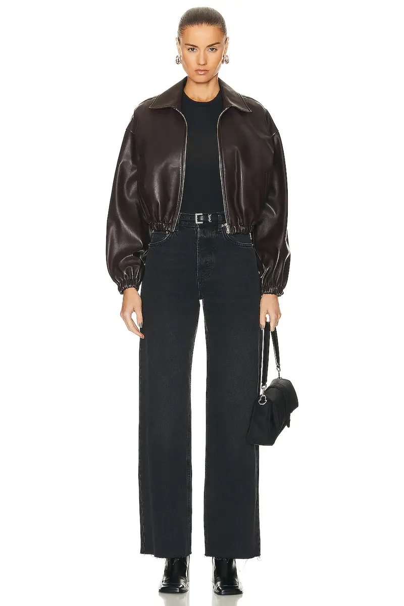 NOUR HAMMOUR Luna Cropped Leather Bomber Jacket | Thumbnail 5 NOUR HAMMOUR Luna Cropped Leather Bomber Jacket | Thumbnail 5