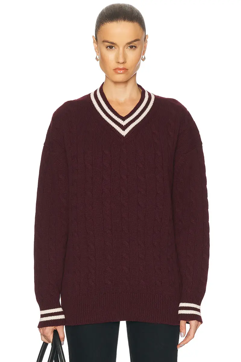 Daughter Slouchy Cricket V-Neck Cable Sweater | Image 1 Daughter Slouchy Cricket V-Neck Cable Sweater | Image 1