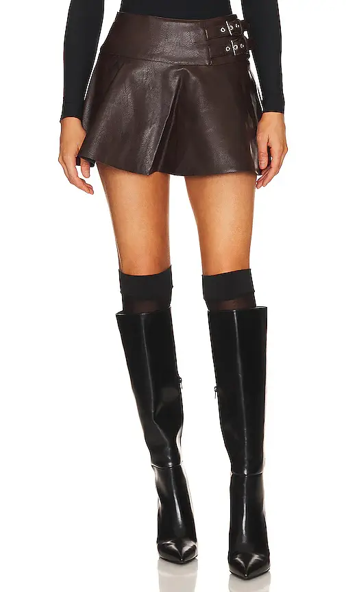 WeWoreWhat Faux Leather Buckle Mini Skort | Image 1 WeWoreWhat Faux Leather Buckle Mini Skort | Image 1