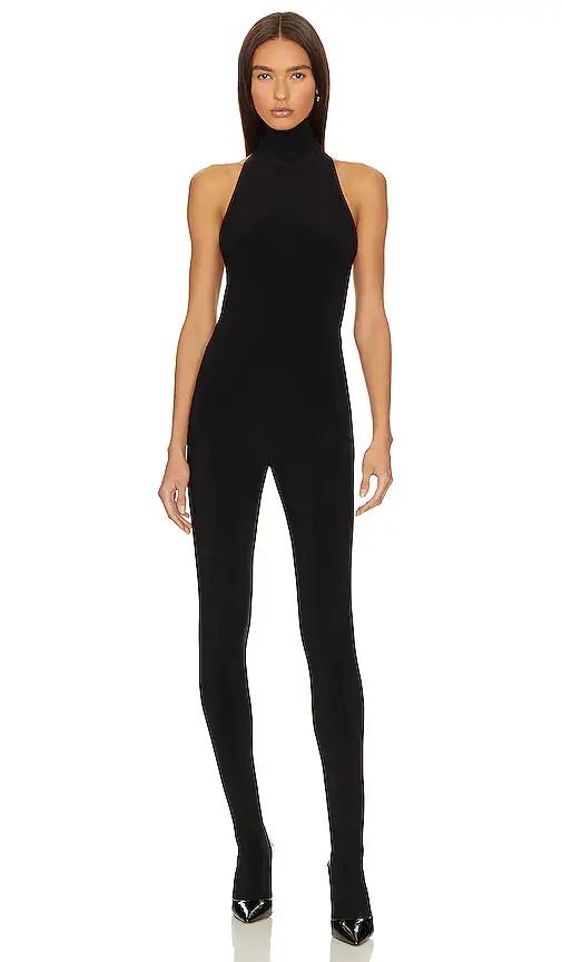 Norma Kamali X Revolve Halter Turtle Catsuit With Footsie | Image 1 Norma Kamali X Revolve Halter Turtle Catsuit With Footsie | Image 1