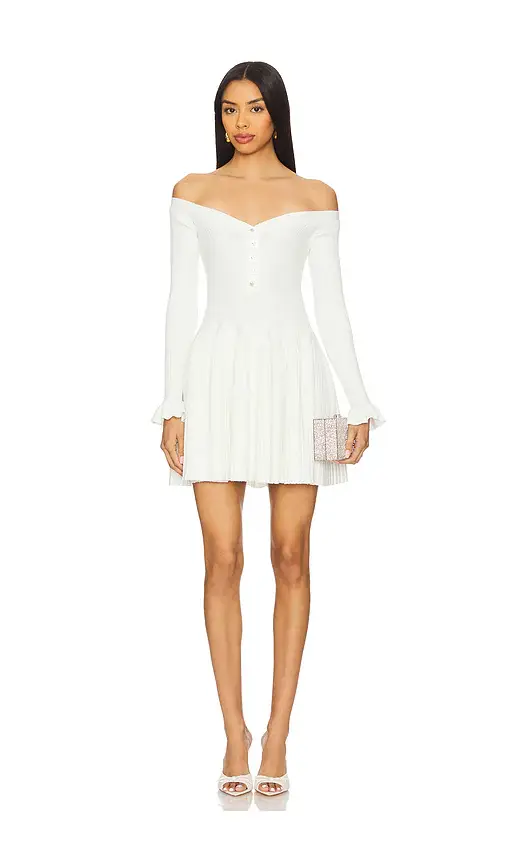 Self-Portrait White Ribbed Knit Mini Dress