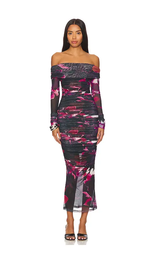 NICHOLAS Oaklyn Off Shoulder Shirred Midi Dress | Image 1 NICHOLAS Oaklyn Off Shoulder Shirred Midi Dress | Image 1