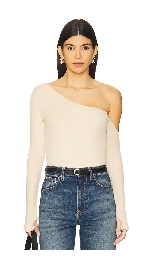 Michael Lauren Magdaleno Long Sleeve Asymmetrical Fitted Cold Shoulder Top | Image 1 Michael Lauren Magdaleno Long Sleeve Asymmetrical Fitted Cold Shoulder Top | Image 1