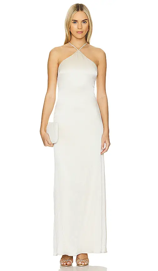 Line & Dot Glossy Halter Maxi Dress | Image 1 Line & Dot Glossy Halter Maxi Dress | Image 1