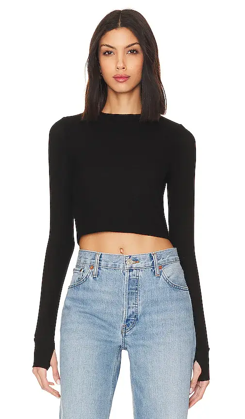 Michael Lauren Panama Long Sleeve Crop Top | Image 1 Michael Lauren Panama Long Sleeve Crop Top | Image 1