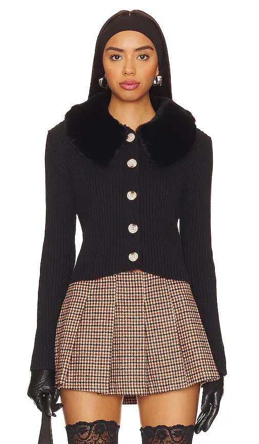 Central Park West Delilah Faux Fur Collar Cardigan