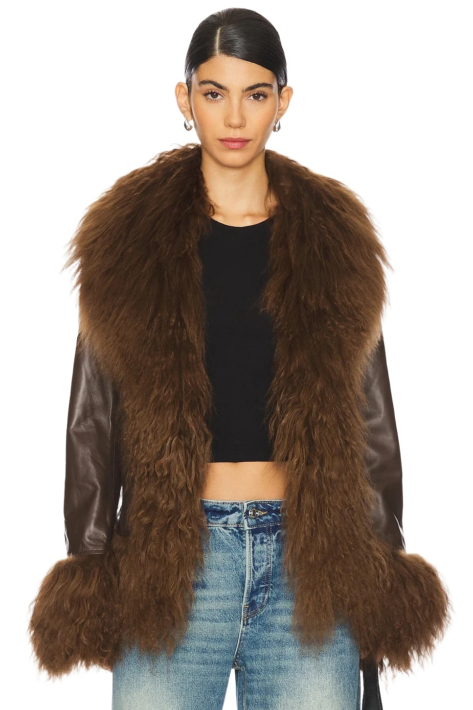 Susanna Chow Dorothy Leather Coat With Fur Trim