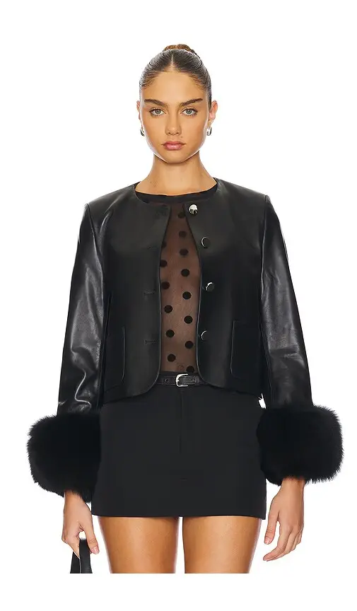 Susanna Chow Dawson Leather Jacket With Fur Trim | Image 1 Susanna Chow Dawson Leather Jacket With Fur Trim | Image 1