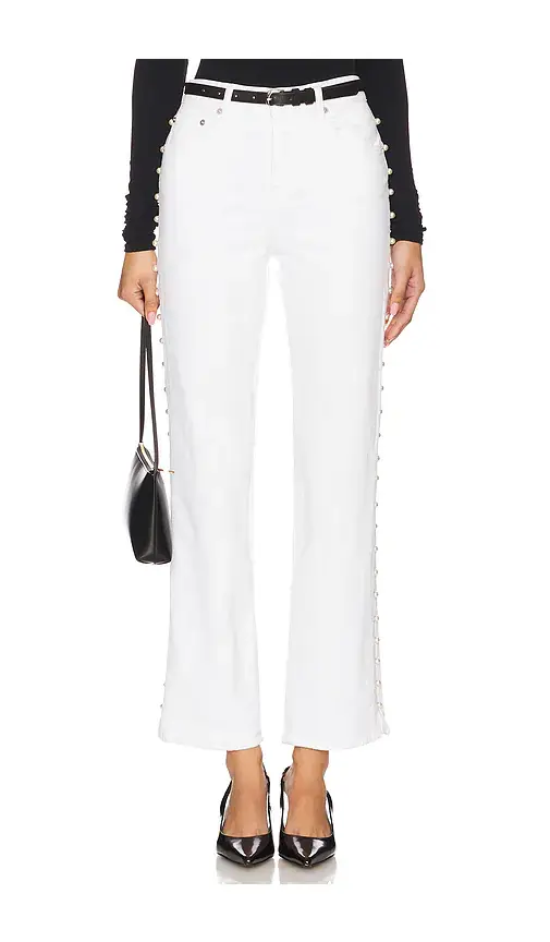 SIMKHAI Amelia High Rise Pearl Embellished Denim Jeans | Thumbnail 2