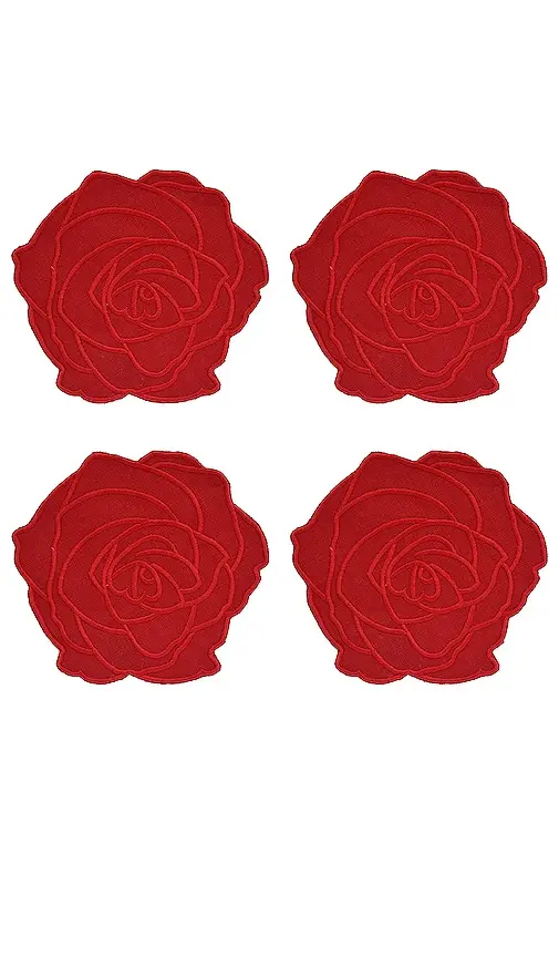 Chefanie Red Rose Cocktaill Napkins Set Of 4