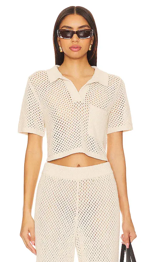 Onia Crochet Cropped Polo Top | Image 1 Onia Crochet Cropped Polo Top | Image 1