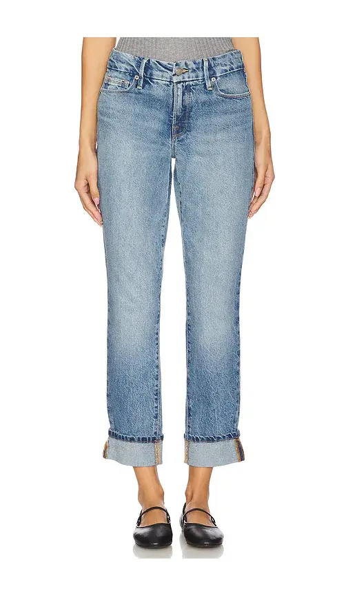 Good American Mid Rise Good Classic Cuffed Jeans | Image 1 Good American Mid Rise Good Classic Cuffed Jeans | Image 1