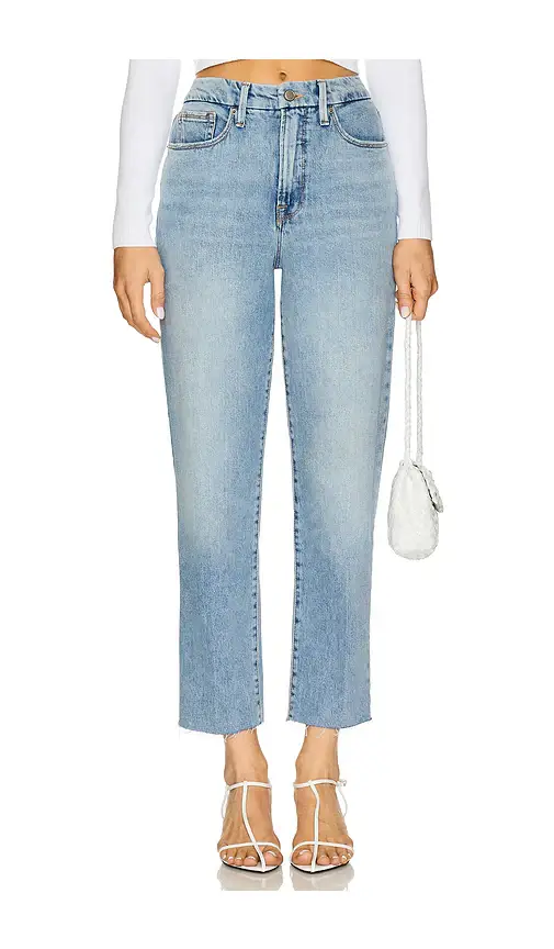 Good American Good Boy Straight Cropped Jeans | Image 1 Good American Good Boy Straight Cropped Jeans | Image 1