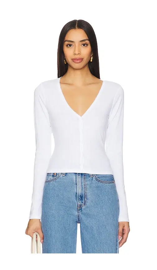 Good American Cotton Pointelle Cardigan | Image 1 Good American Cotton Pointelle Cardigan | Image 1